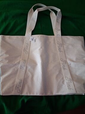 Pink Platinum White Rhinestone Tote Bag
